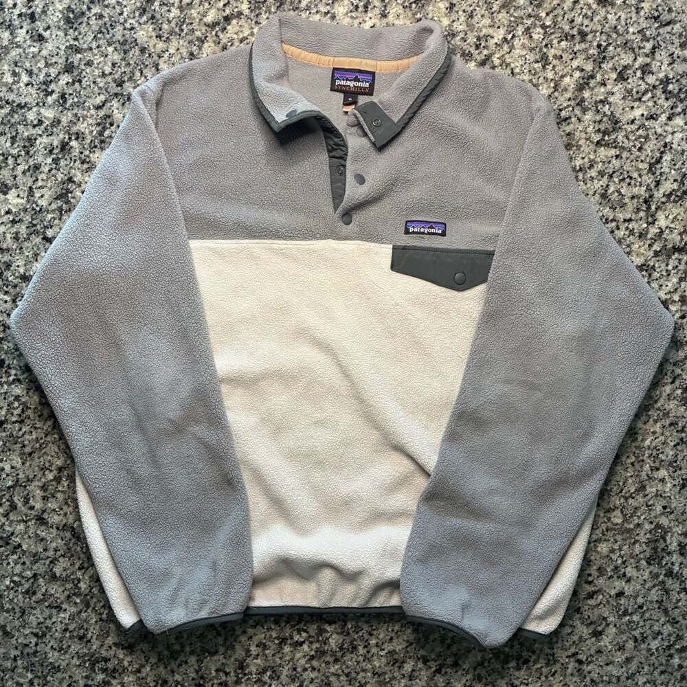Patagonia Synchilla Snap-T Fleece Pullover Jacket Grey Cream XL
